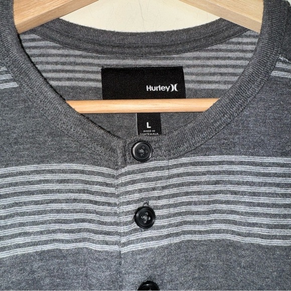 Men’s Hurley Brand Grey Striped Long Sleeve Casual Soft Simple Shirt Size: L - Picture 6 of 16